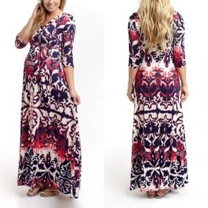 Pink Blush | Damask Maternity Maxi Dress